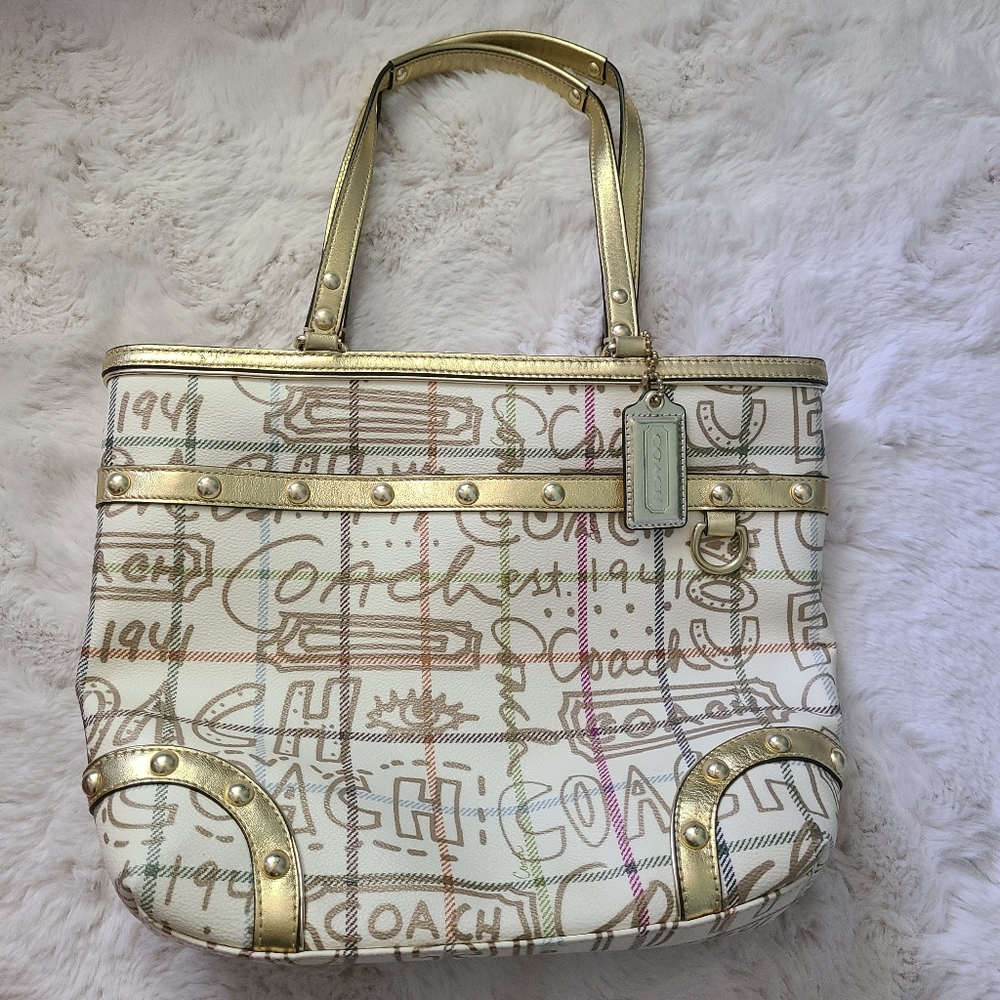 Coach Gold Tattersall Graffiti Tote